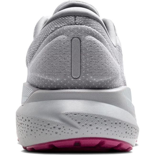 Heel view of Brooks Adrenaline GTS 24 Running Shoe, Grey with Pink Accents