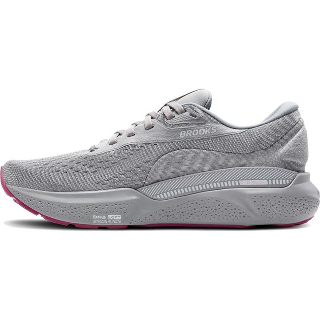 Medial side of Brooks Adrenaline GTS 24 Running Shoe, Grey with Pink Accents