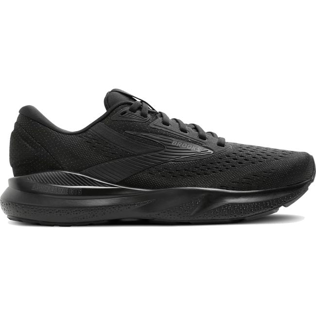 Lateral side of Women's Brooks Adrenaline GTS 24 Running Shoe in all black with GuideRail support
