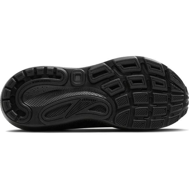 Sole of a Women's Brooks Adrenaline GTS 24 Running Shoe in all black with black tread