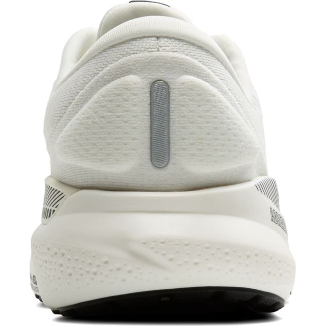 Heel view of Cream-colored Brooks Adrenaline GTS 24 running shoe with black accents