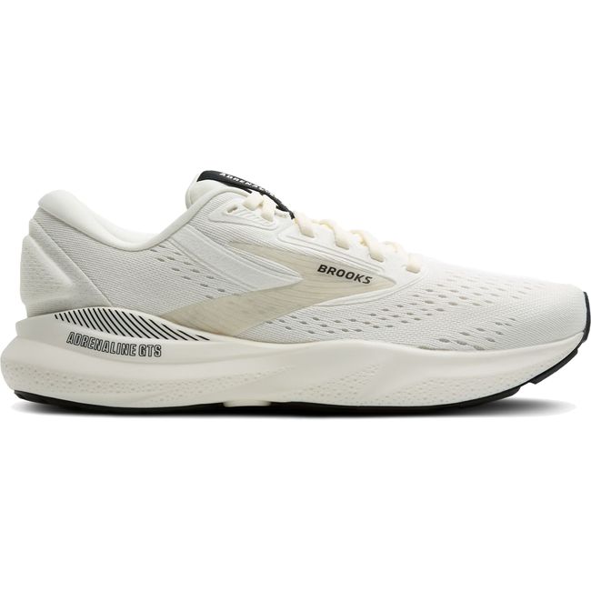 Lateral side of Cream-colored Brooks Adrenaline GTS 24 running shoe with black accents