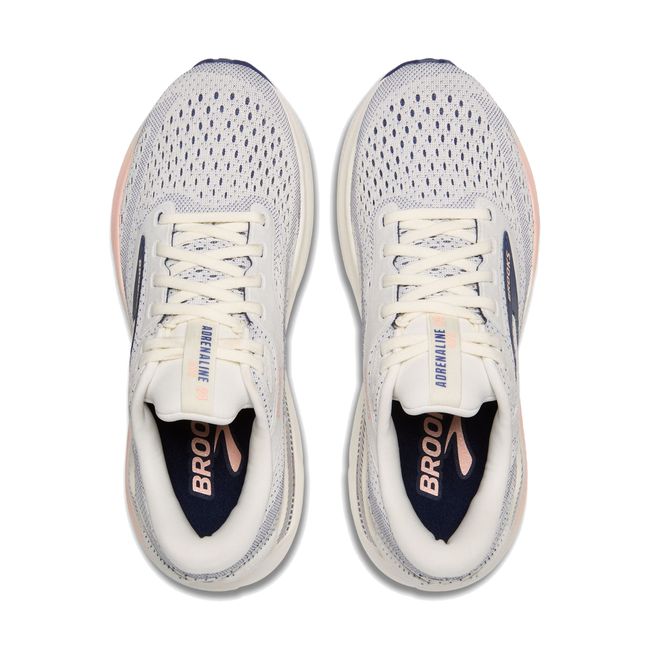 Upper of Brooks Women's Adrenaline GTS 24 Road Running Shoes in Grey, Blue Ribbon, Peach