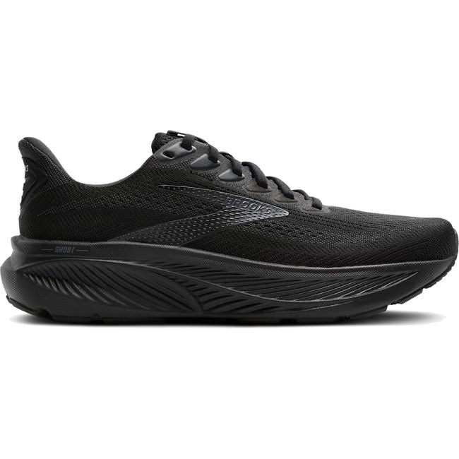 Lateral side of Women's Brooks Ghost 17 Running Shoe in all Black Black Ebony