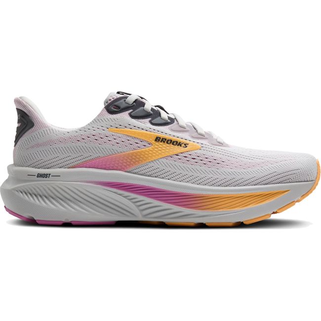 Lateral side of Women's Brooks Ghost 17 Running Shoe in Oyster Apricot Pink
