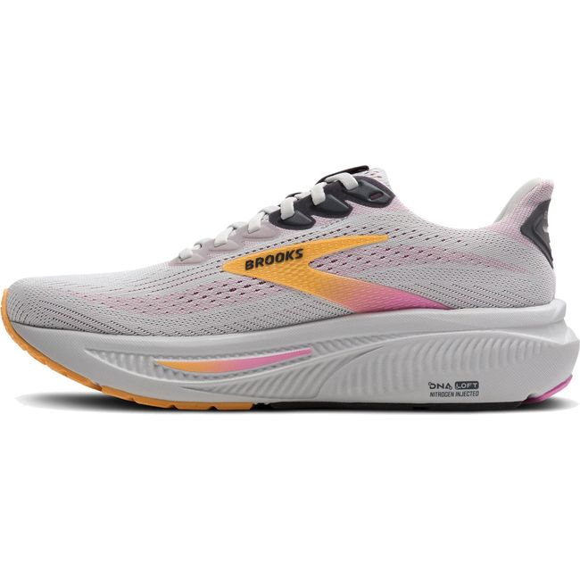 Medial side of Women's Brooks Ghost 17 Running Shoe in Oyster Apricot Pink