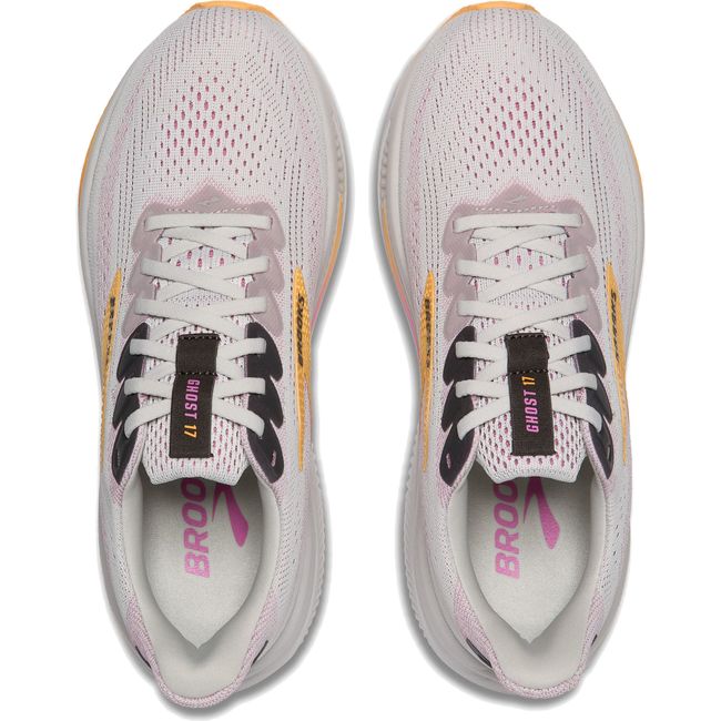 Lace up upper of Women's Brooks Ghost 17 Running Shoes in Oyster Apricot Pink
