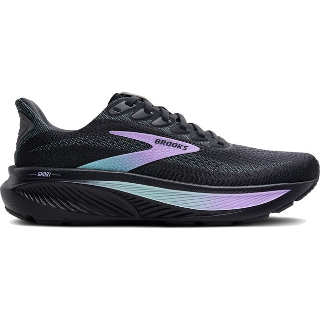 Lateral side of Women's Brooks Ghost 17 Running Shoe in Grey and Clearwater Purple