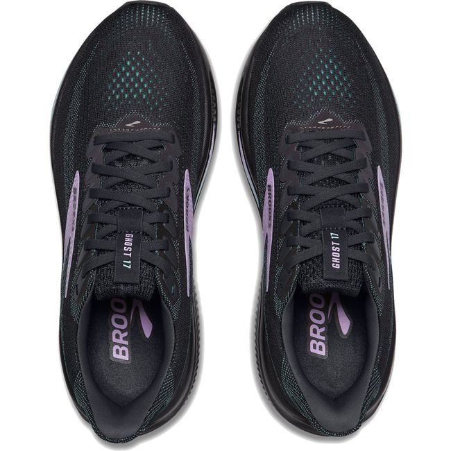 Lace up upper of Women's Brooks Ghost 17 Running Shoes in Grey and Clearwater Purple
