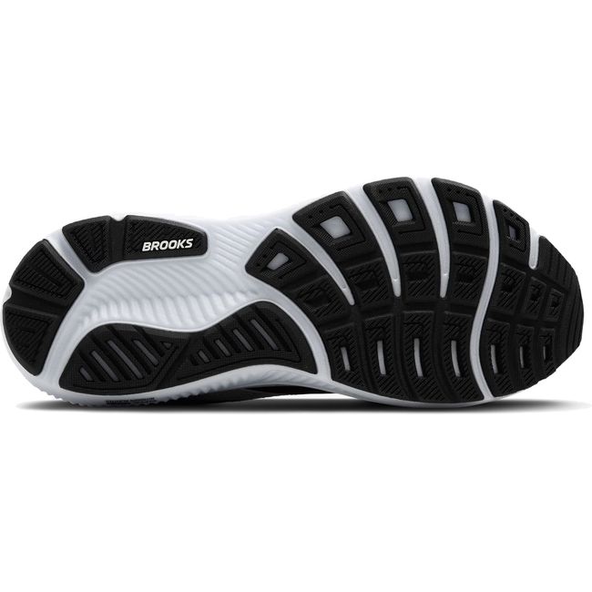 Sole of Women's Brooks Ghost 17 Running Shoe in Black, Grey, and White