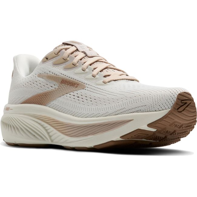 Front angled view of Women's Brooks Ghost 17 Running Shoe in Grey Chateau Grey Portabella