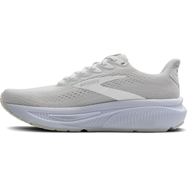Medial side of Women's Brooks Ghost 17 Running Shoe in Gray and White