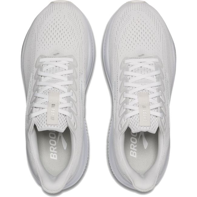 Lace up upper of Women's Brooks Ghost 17 Running Shoes in Gray and White
