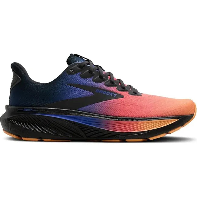 Lateral side of Brooks Men's Ghost 17 Running Shoe in Night Blue Papaya Multicolor