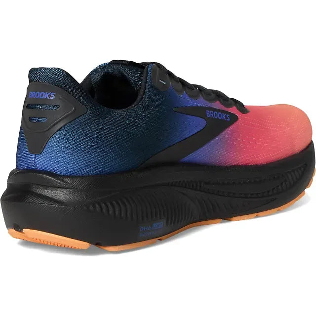 Medial side of Brooks Men's Ghost 17 Running Shoe in Night Blue Papaya Multicolor