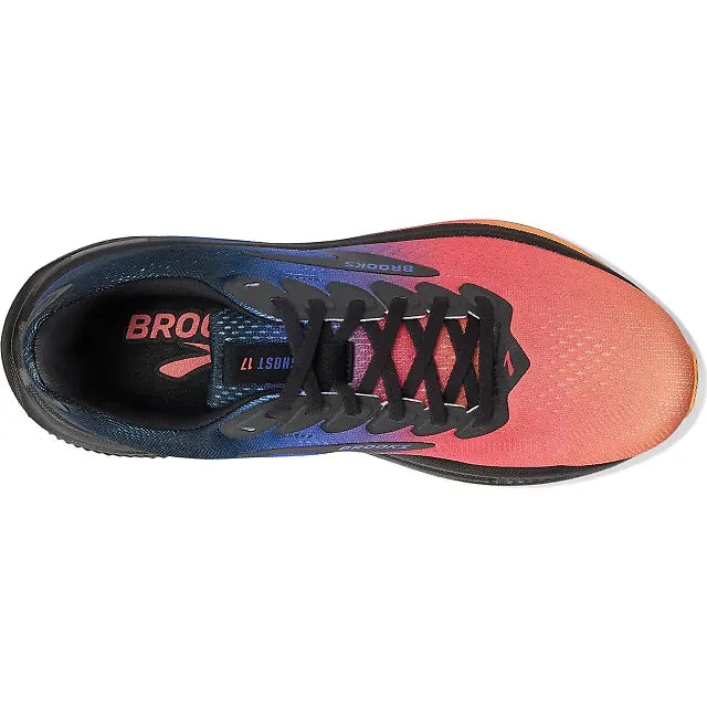 Upper of Brooks Men's Ghost 17 Running Shoe in Night Blue Papaya Multicolor