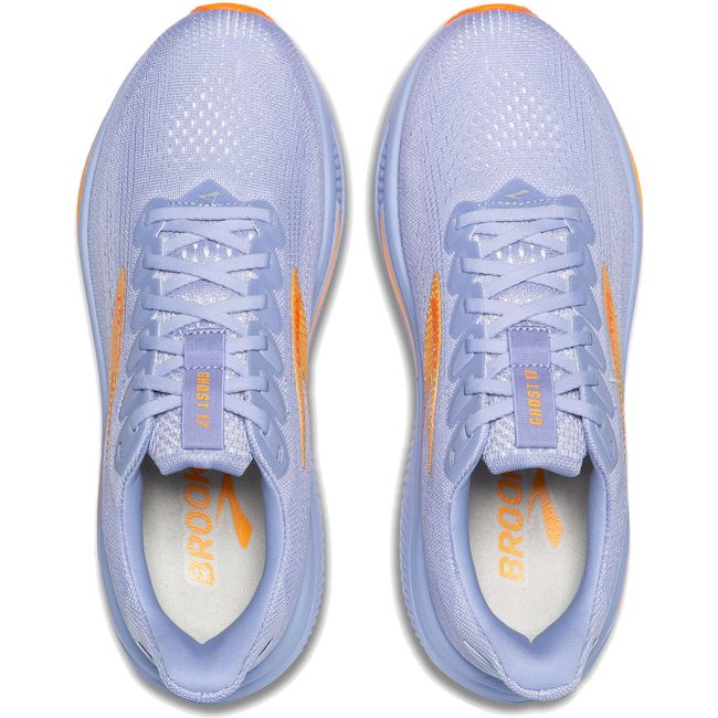 Lace up upper of Women's Brooks Ghost 17 Running Shoes in Blue Heron White Orange