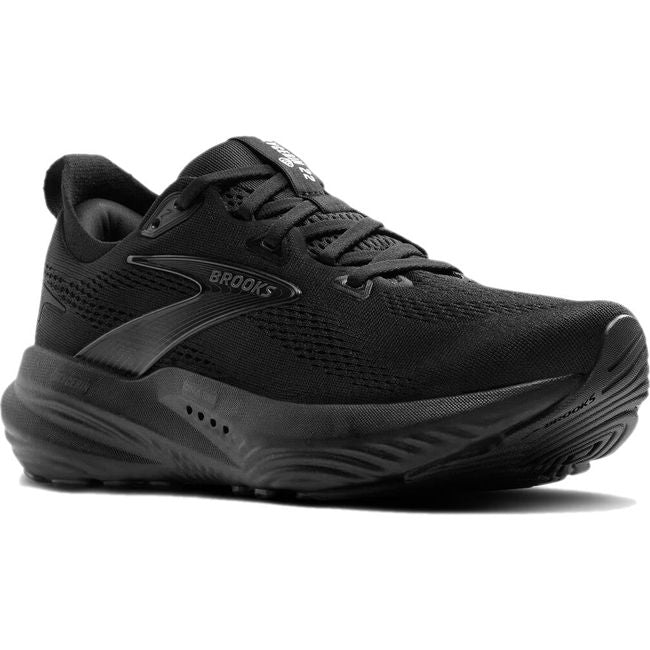 Front angled view of Brooks Women's Glycerin 22 Running Shoe in all black