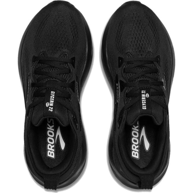 Top down view of Brooks Women's Glycerin 22 Running Shoe in all black