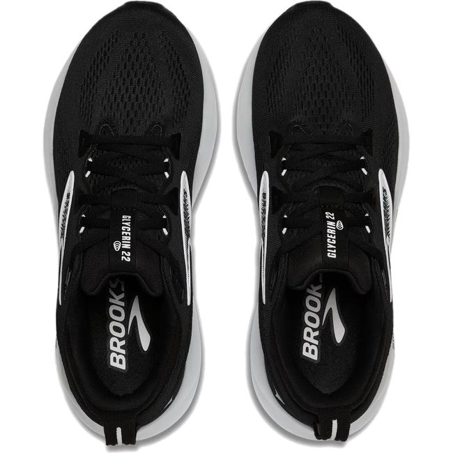 Top down view of Brooks Women's Glycerin 22 Running Shoe in black and white