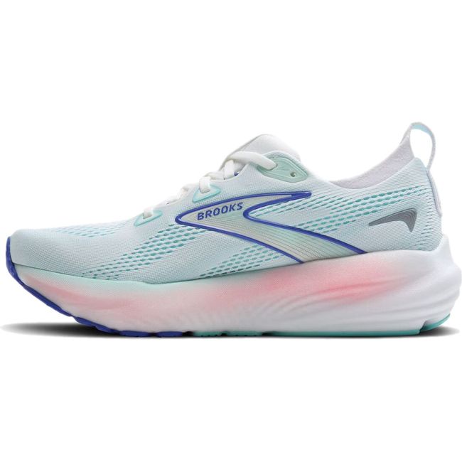 Medial side of Brooks Women's Glycerin 22 Running Shoe in light blue and pink