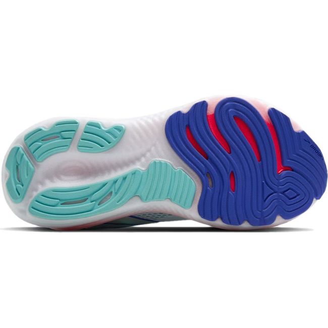 Sole of Brooks Women's Glycerin 22 Running Shoe in light blue and pink