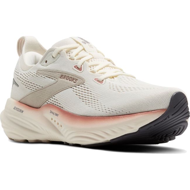 Front nagled view of Women's Brooks Glycerin 22 Running Shoe in Coconut Chateau Rose