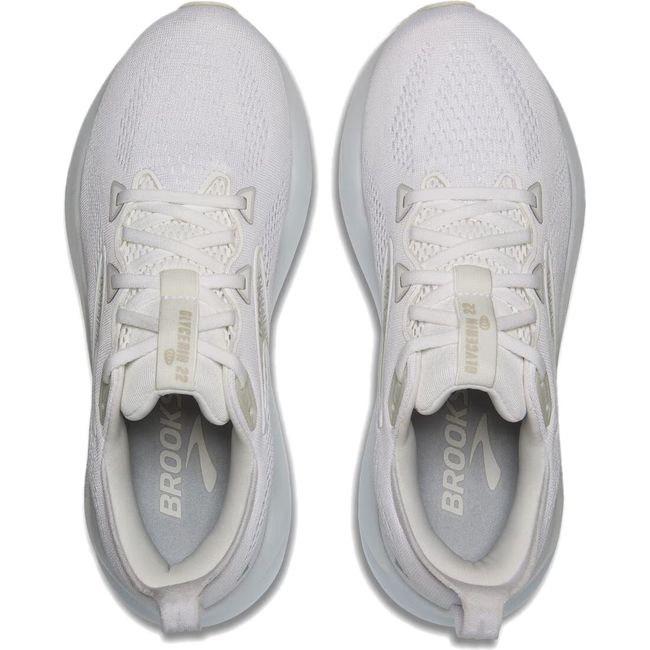 Top down view of Brooks Women's Glycerin 22 Running Shoe in all white