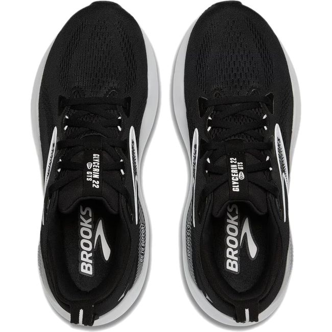 Top down view of Brooks Women&#39;s Glycerin GTS 22 Running Shoe in black and white