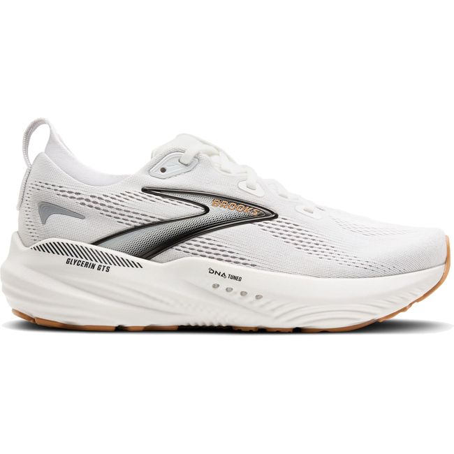 Lateral side of Women's Brooks Glycerin 22 Running Shoe in White, Grey, and Black