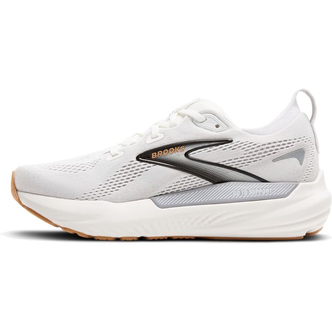 Medial side of Women's Brooks Glycerin 22 Running Shoe in White, Grey, and Black