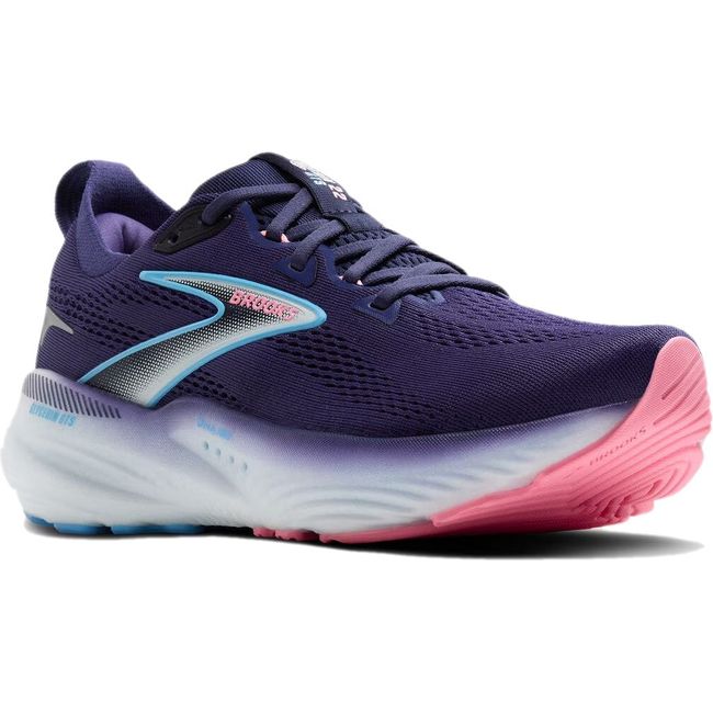 Front angled view of Brooks Women's Glycerin GTS 22 Running Shoe in peacoat purple.