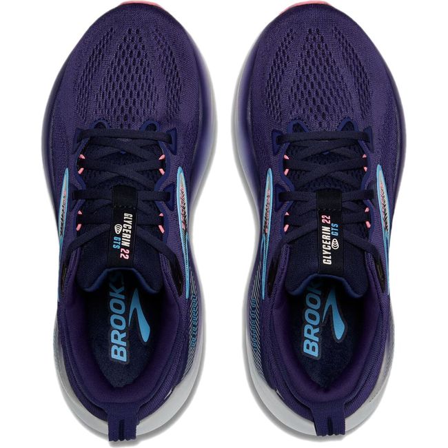 Top down view of Brooks Women&#39;s Glycerin GTS 22 Running Shoe in peacoat purple
