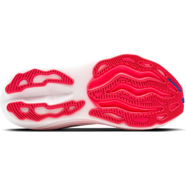 Sole of Women&#39;s Brooks Glycerin Max Running Shoe. White and pink max cushion sole with pink tread