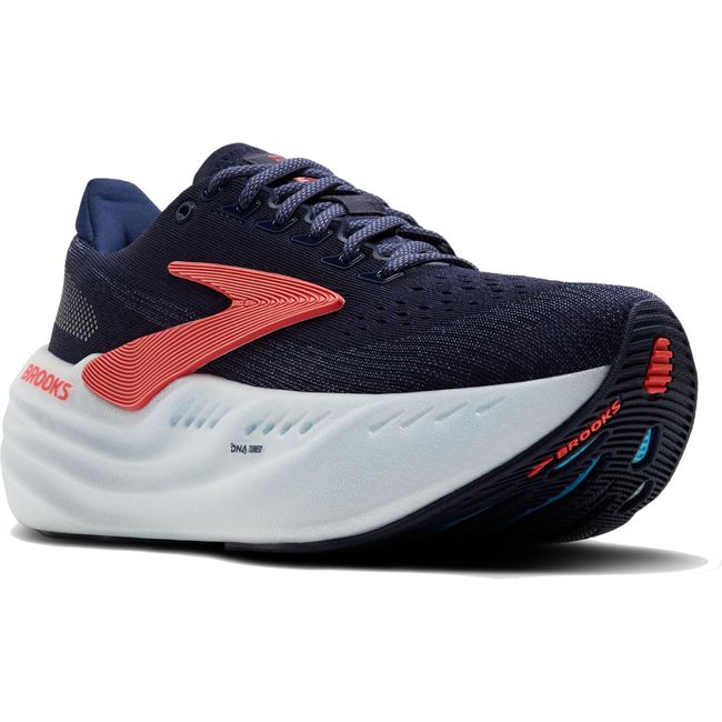 Front of Women&#39;s Brooks Glycerin Max Running Shoe. Peacoat Blue upper and max cushion white sole
