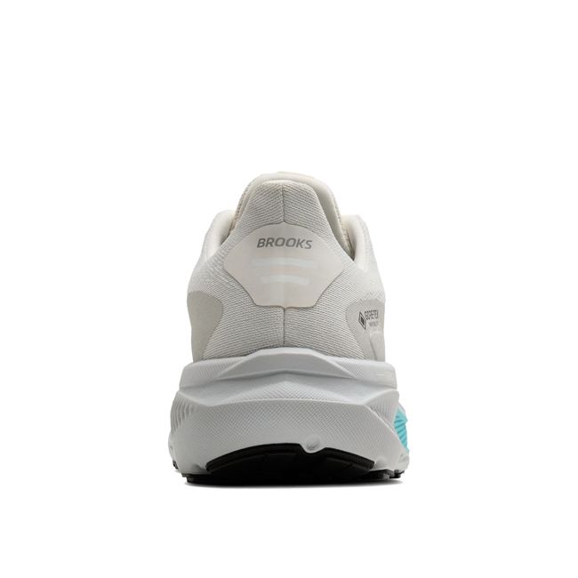 White Heel of Brooks Ghost 17 GTX women's running shoe, with waterproof GORE-TEX® and cushioning.