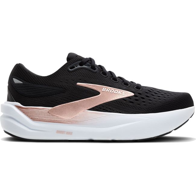 Lateral side of Women's Brooks Ghost Max 3 Running Shoe in Black and Rose Gold