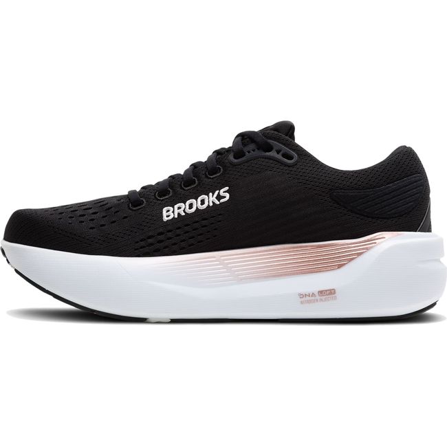 Medial side of Women's Brooks Ghost Max 3 Running Shoe in Black and Rose Gold