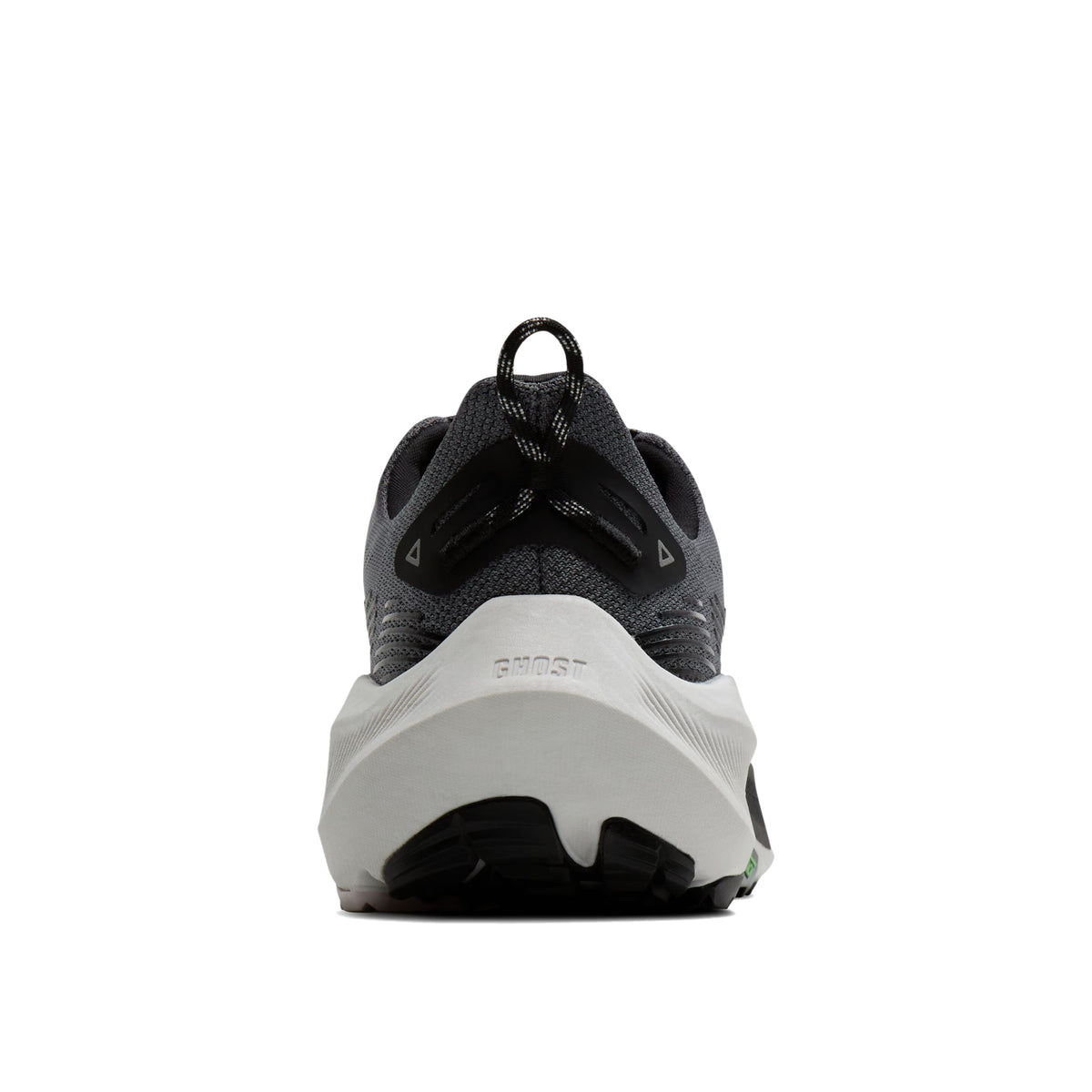 Heel of Brooks Women's Ghost Trail Running Shoe in Poppyseed Grey, Black, Pink