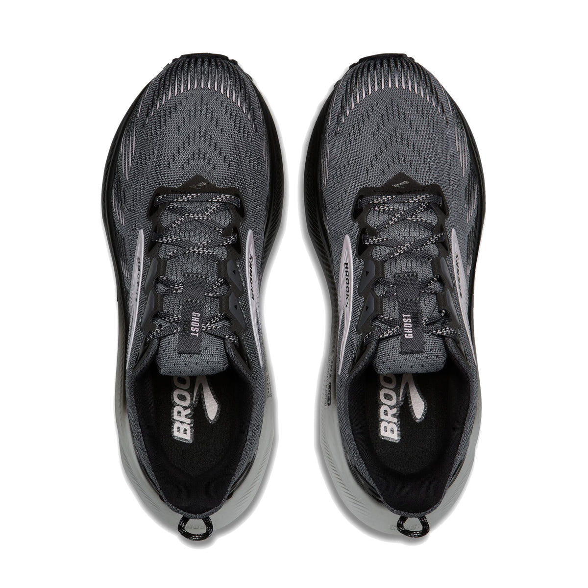 Upper of Brooks Women's Ghost Trail Running Shoe in Poppyseed Grey, Black, Pink