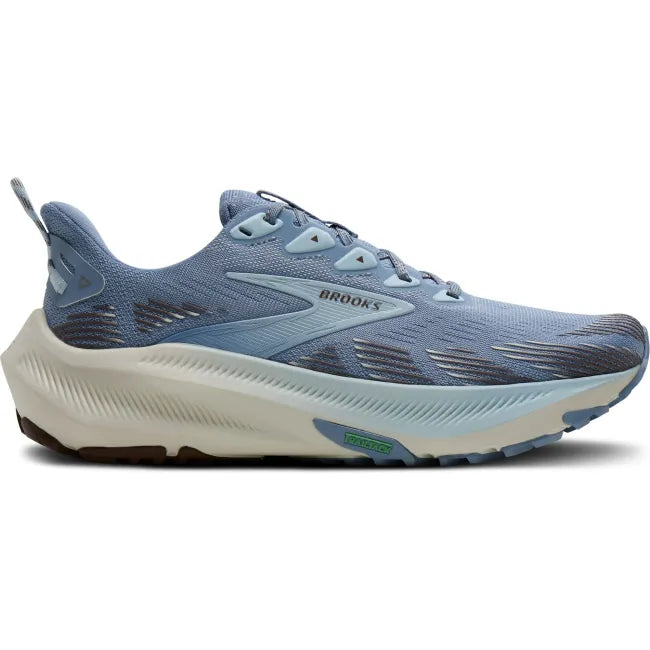 Lateral side of Brooks Women's Ghost Trail Running Shoe in Blue/Blue/Brown