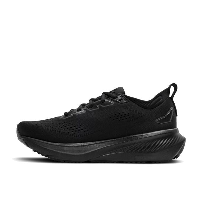 Medial profile of Brooks Glycerin 23 in all black/ebony showing plush cushioned midsole stack