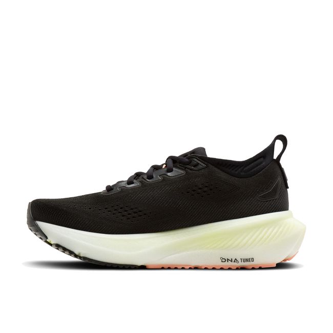 Medial profile of Brooks Glycerin 23 in black showing plush cushioned midsole stack