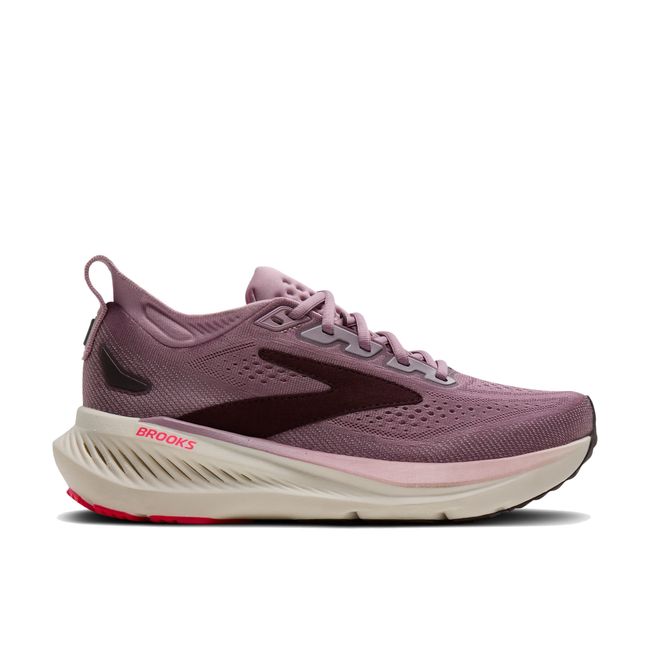 Lateral profile of Brooks Glycerin 23 women's running shoe in purple with plum accents