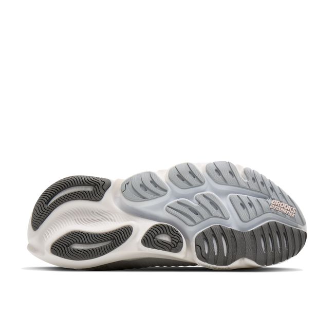 Sole of Brooks Women's Glycerin Flex Running Shoe in Grey Harbor Mist, Poppy Seed, &amp; Pink