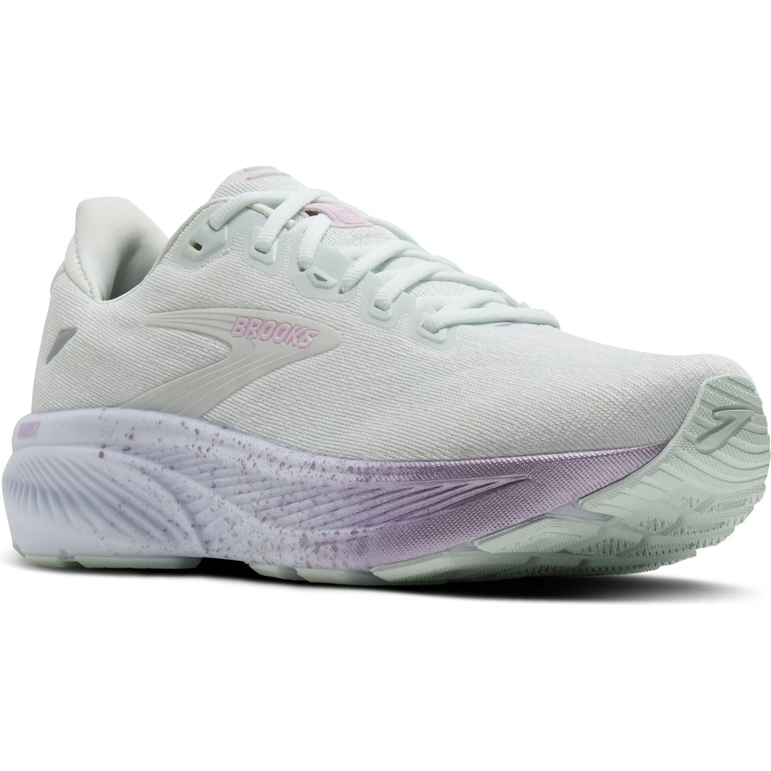 Front angled view of Brooks Women's Ghost 18 Running Shoe in Ice/White/Snow
