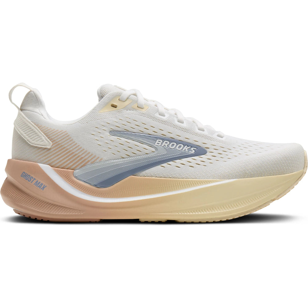 Lateral side of Brooks Women's Ghost Max 4 Running Shoe in White/Rose/Rutabaga