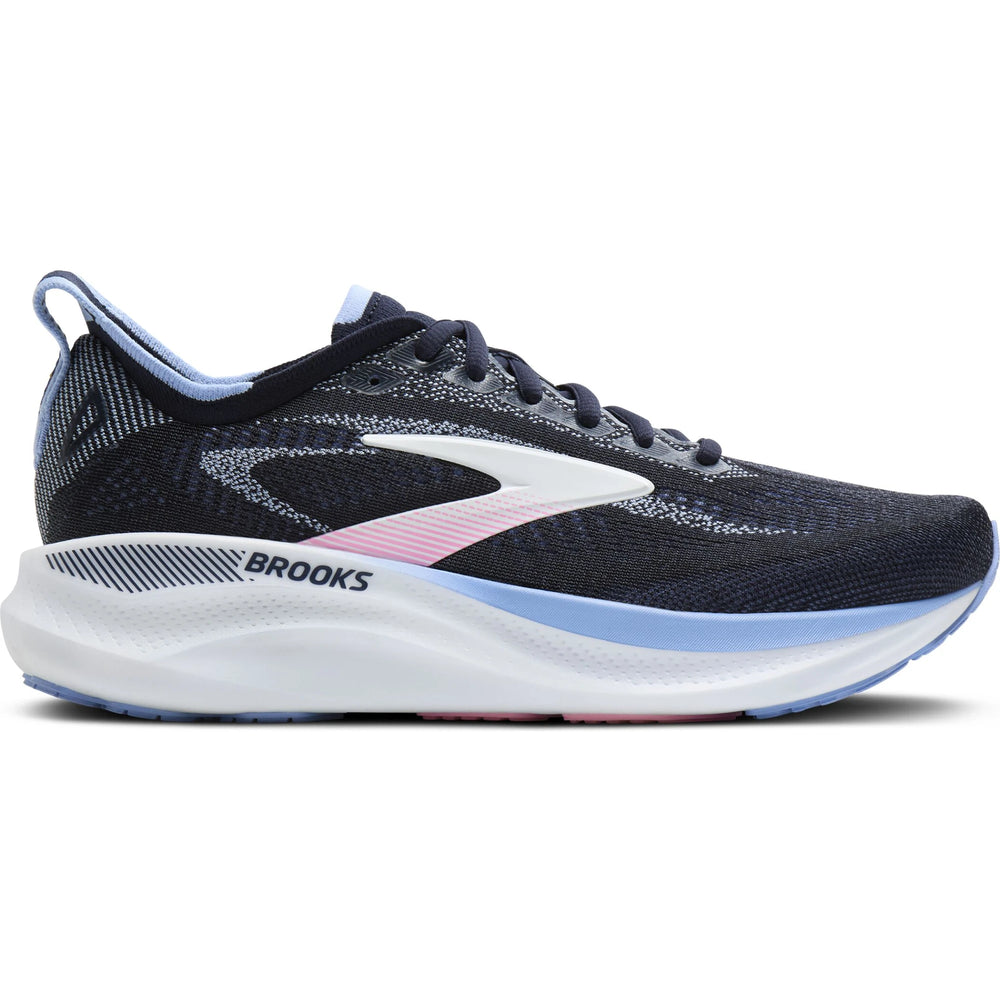 Lateral side of Brooks Women's Adrenaline GTS 26 Running Shoe in Navy/Cornflower/Pink