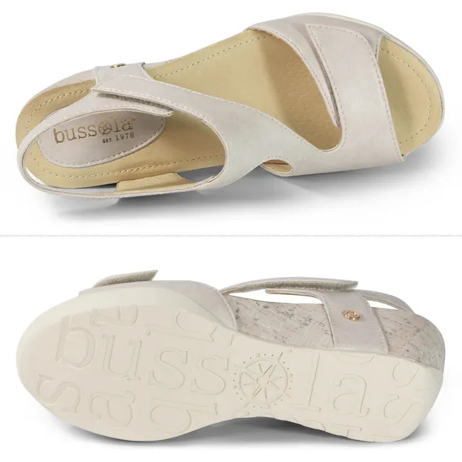 Pair of Womens Nicky Bussola Wedge Sandals in Ivory Deepelle showing upper and sole