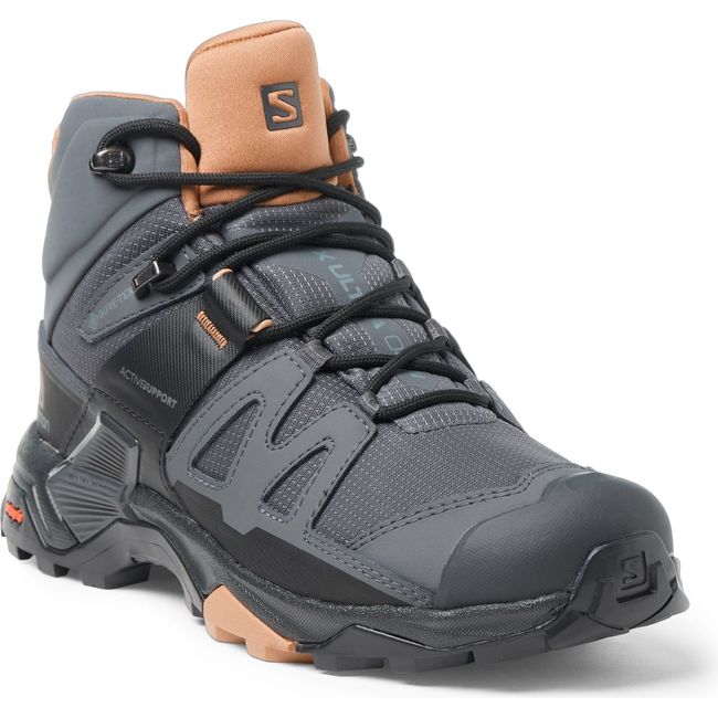 Front of Women's Salomon X Ultra 4 Mid Gore-Tex Hiking Shoe in Ebony/Mocha color